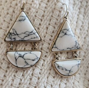 White Buffalo Turquoise Silver Dangly Earrings